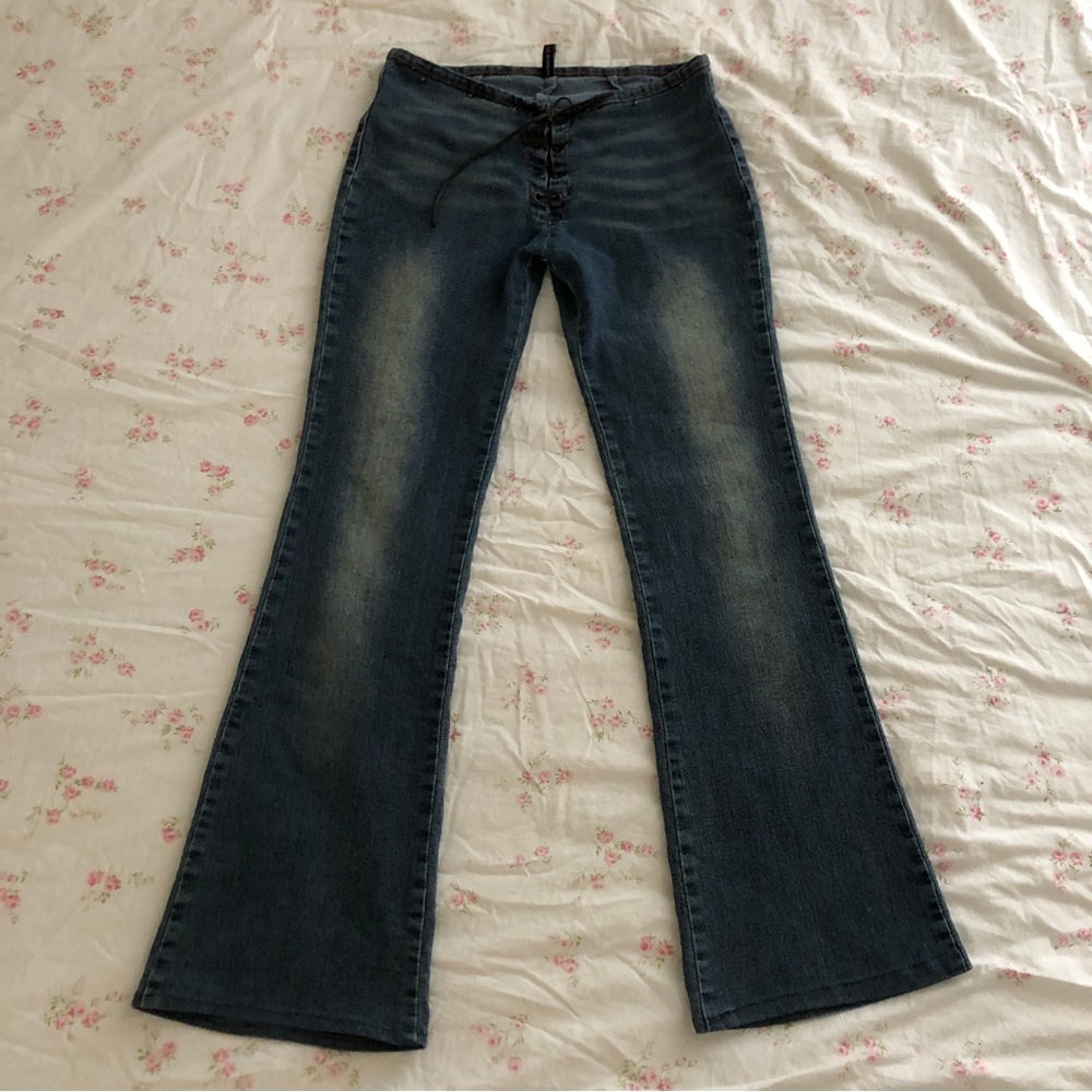 low rise lace up flare jeans by UB jeans